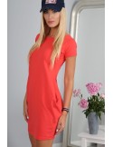 Rochie coral cu maneci scurte 9967 - Magazin online - Boutique